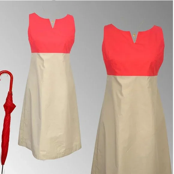 Guglielminotti Archivio '67 Italy Designer Red & Tan Cotton A-Line Dress Sz 6 - Picture 10 of 16